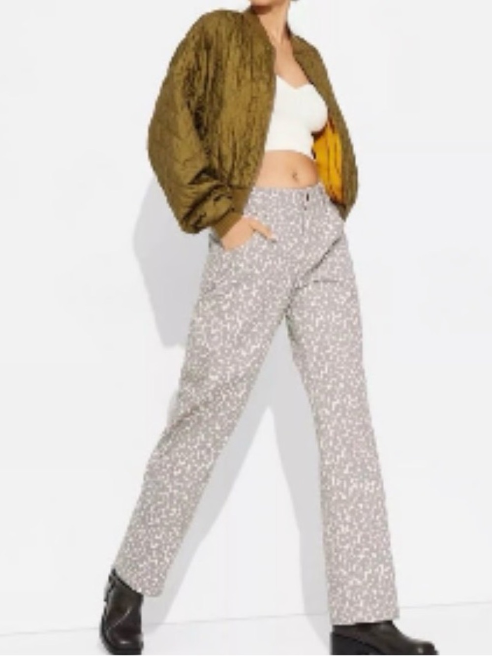 Women's Printed Slight Barrel-Leg Pants - Taupe/White Leopard Print